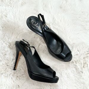 Cole Haan Leather Sling Back Peep Toe Heels Black size 8.5